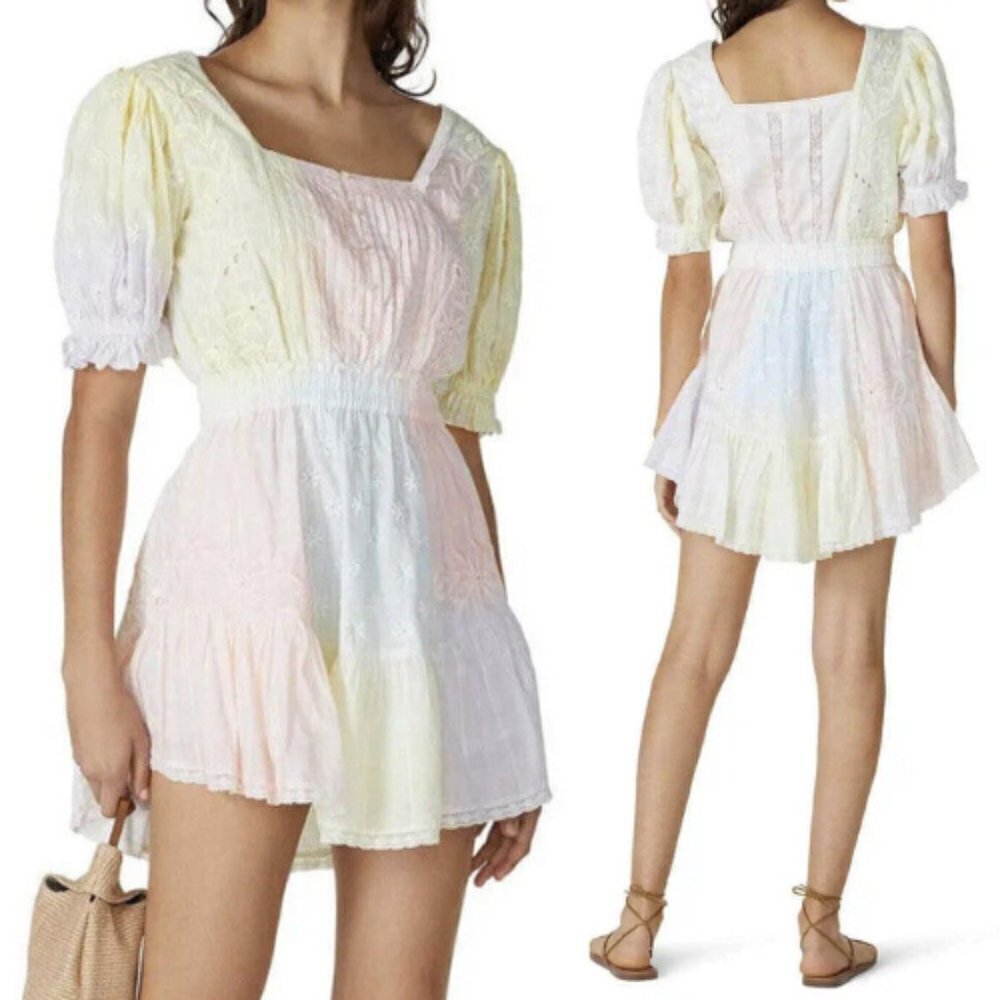 LoveShackFancy Tie Dye Tomasina Puff Sleeve Mini Dress 17348
